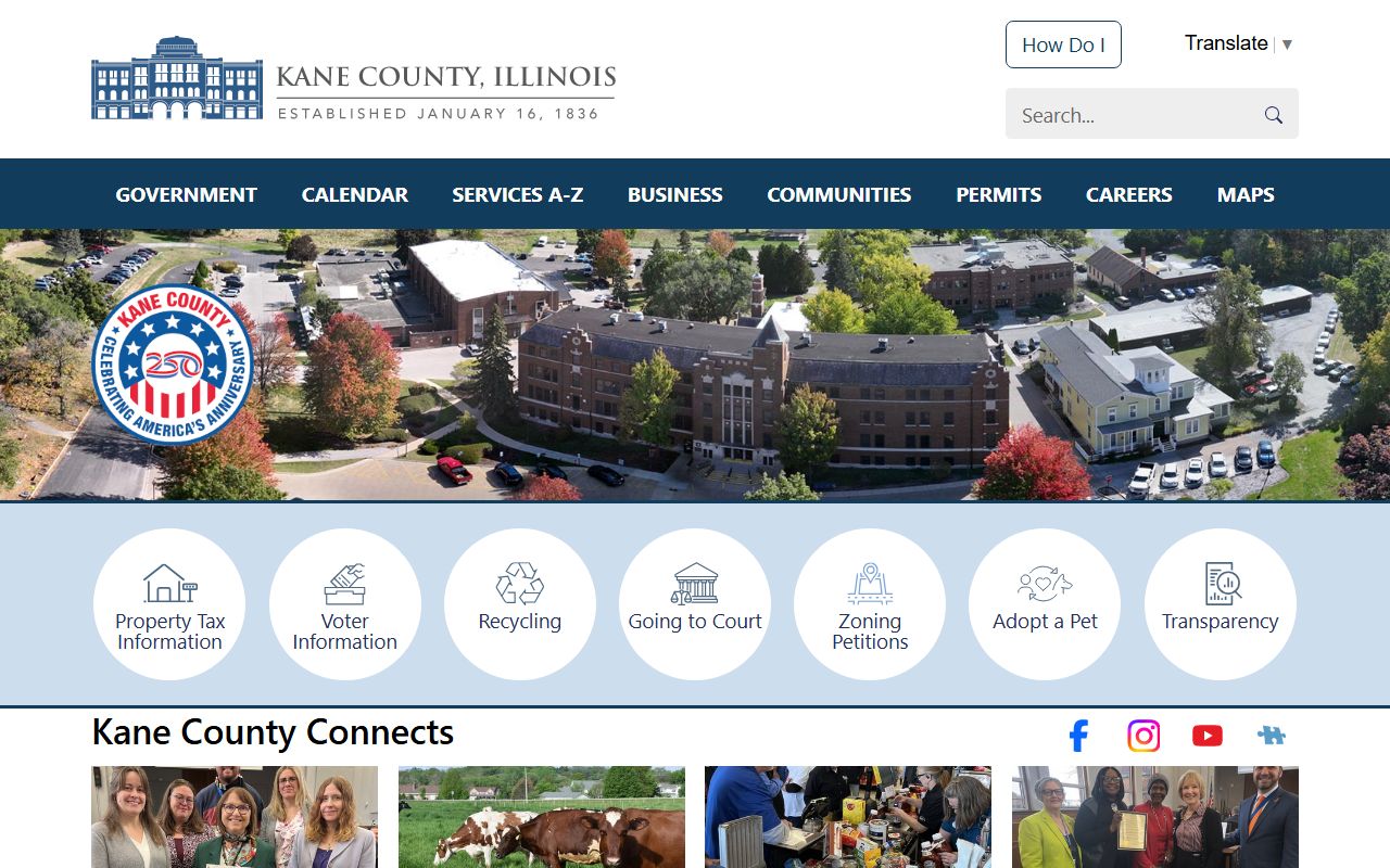 Kane County homepage for death index record searches