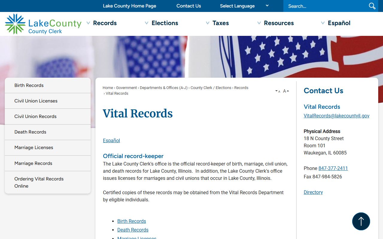 Lake County vital records page for death index searches