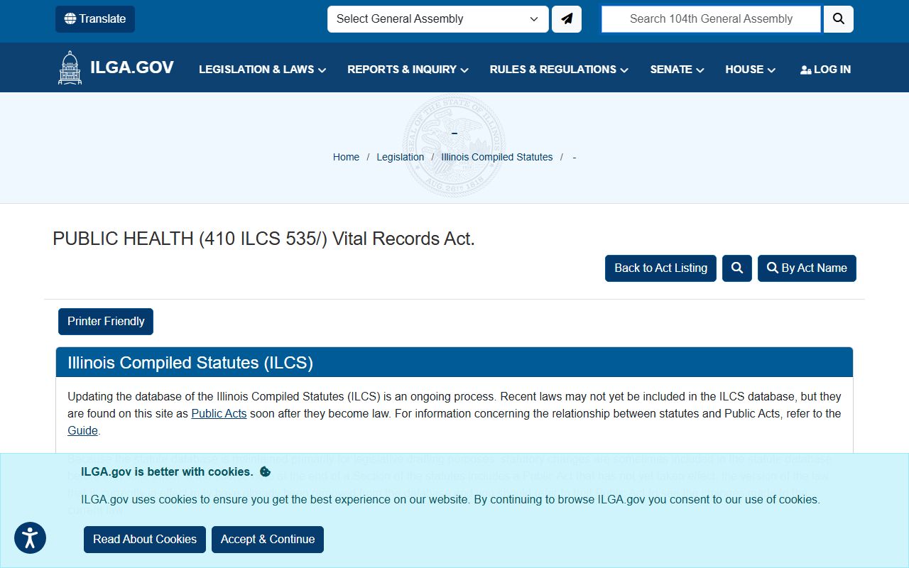 Illinois Vital Records Act 410 ILCS 535 governing death index records