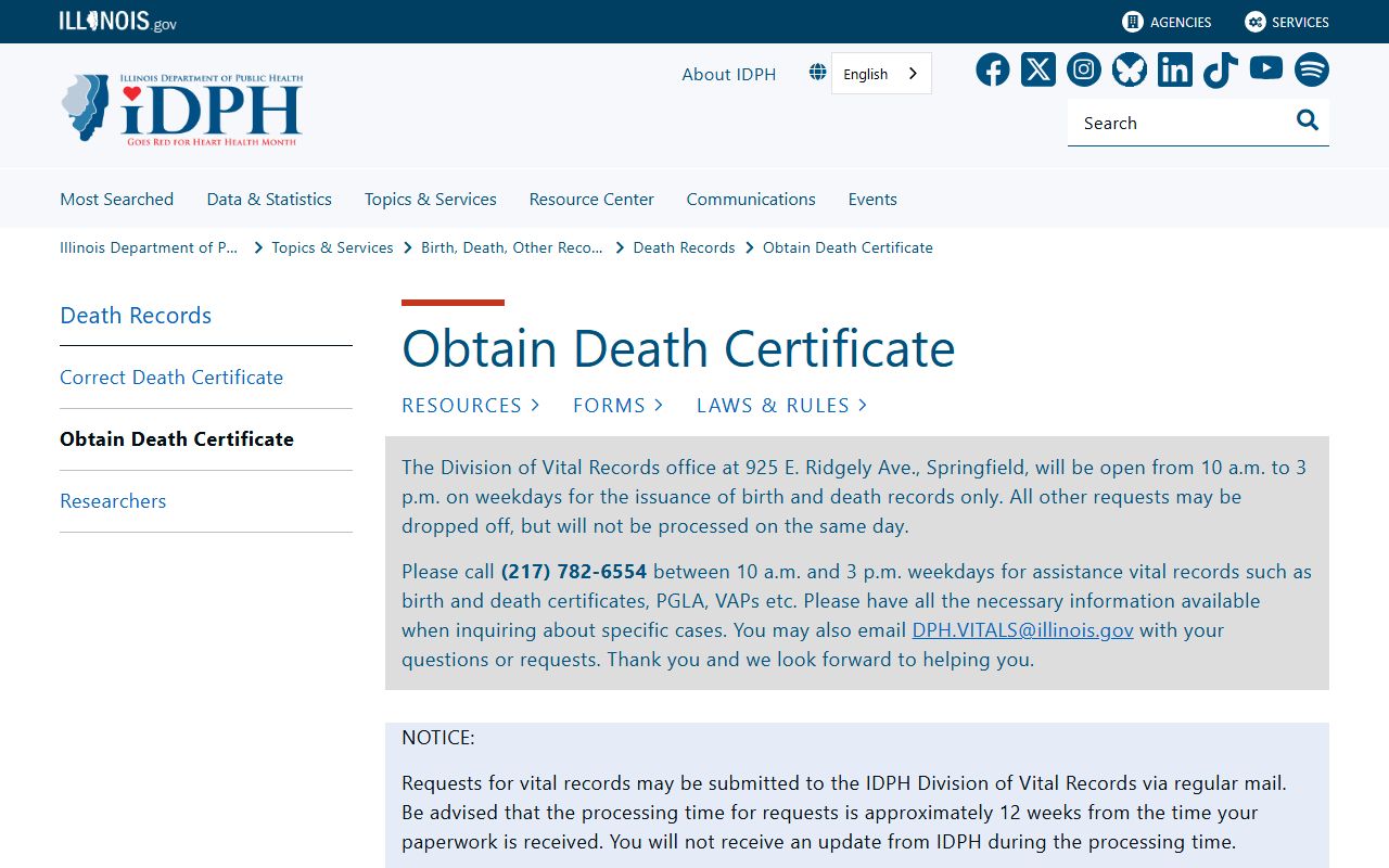 Illinois death index instructions for obtaining death certificates